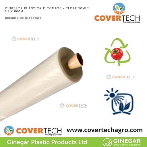 [1482450-1.1GR600]  Cubierta plastica p. Tomate - Transparente 50Mic (2milesimas) 1.1 X 600m C824