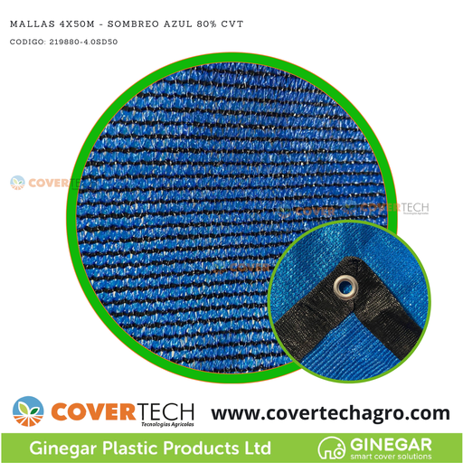 [219880-4.0SD50] Mallas 4.0x50m - Sombreo Azul 90% con Ojal CVT