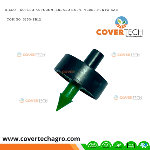 [3150-SB12] Riego - Gotero autocompensado 8.0l/h verde-punta SAB Italia sellado