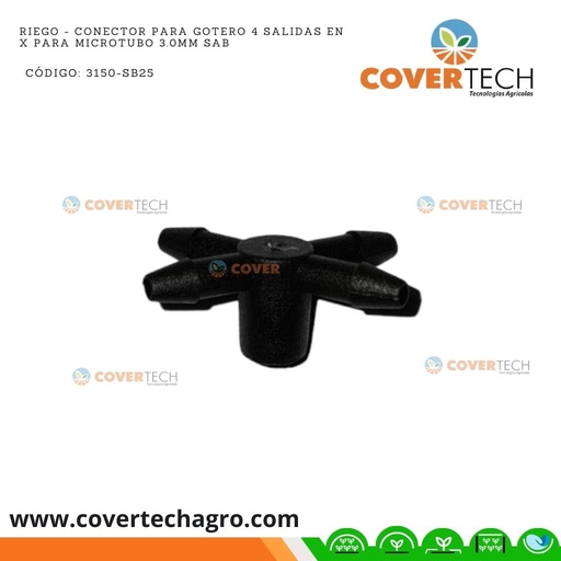 [3150-SB25]  Riego - Conector para gotero 4 salidas en X para microtubo 3.0mm SAB Italia