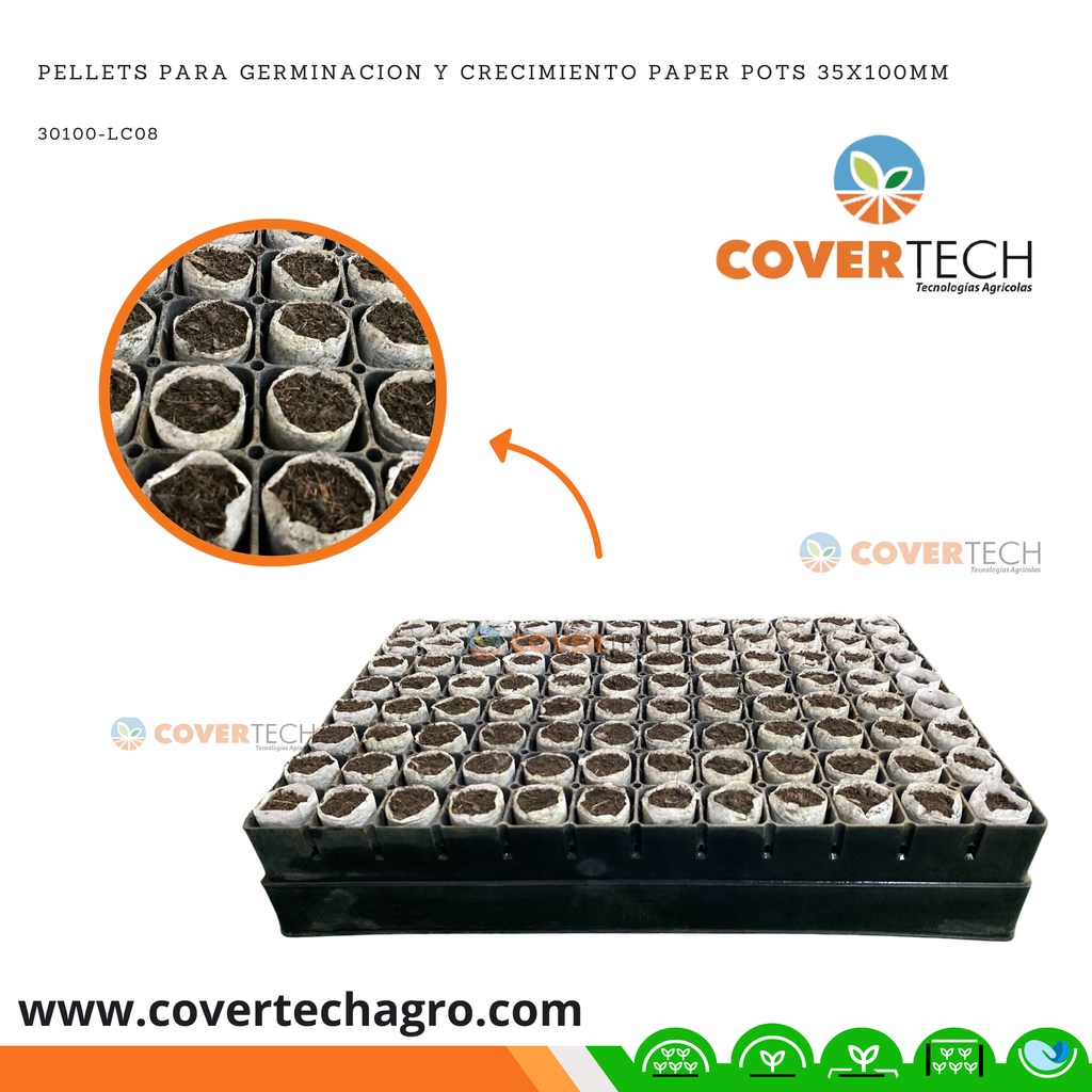 Pellets para germinacion y crecimiento Paper Pots 35x100mm | Covertech