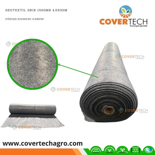 [33100150-4.0CN50] Geotextil Negro 4.0x50m 150gsm Covertech