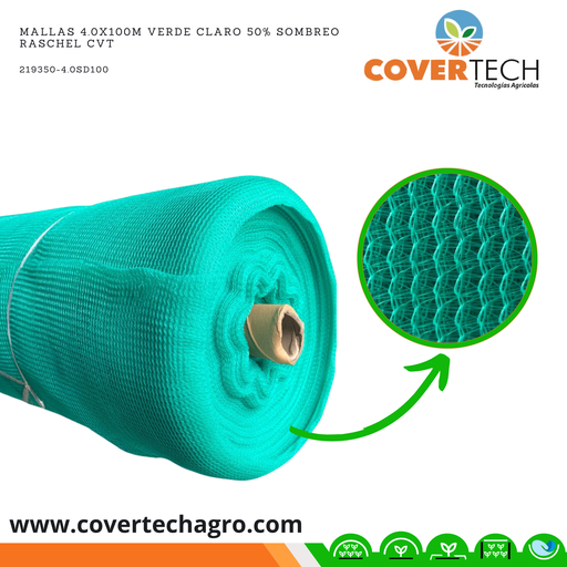 [219350-4.0SD100] Mallas 4.0x100m Verde Claro 50% Sombreo Mono-Anudada CVT