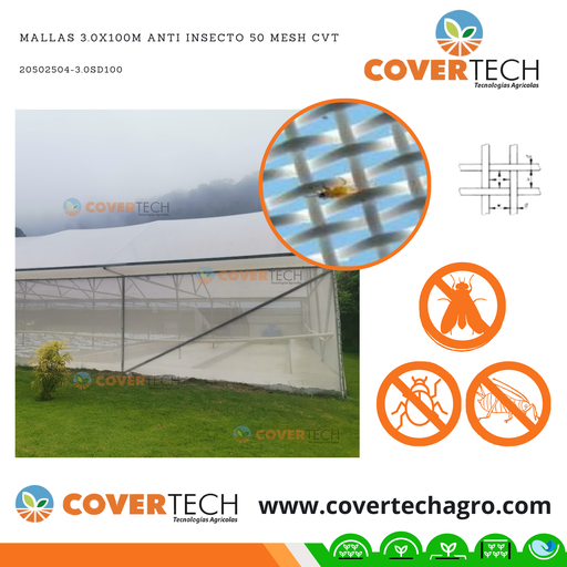 [20502504-3.0SD100] Mallas 3.0x100m Anti Insecto 50 Mesh CVT