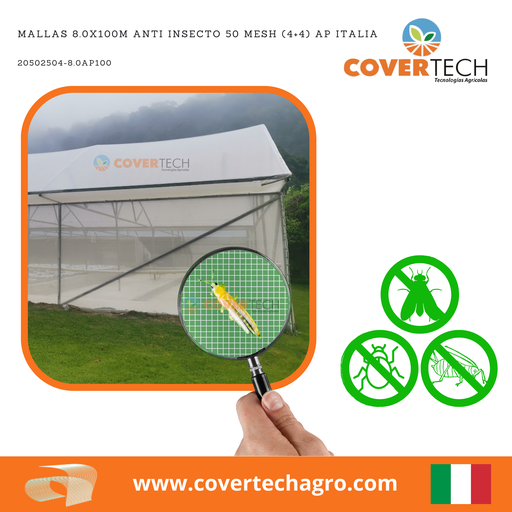[20502504-8.0AP100] Mallas 8.0x100m Anti Insecto 50 Mesh (4+4) AP italia