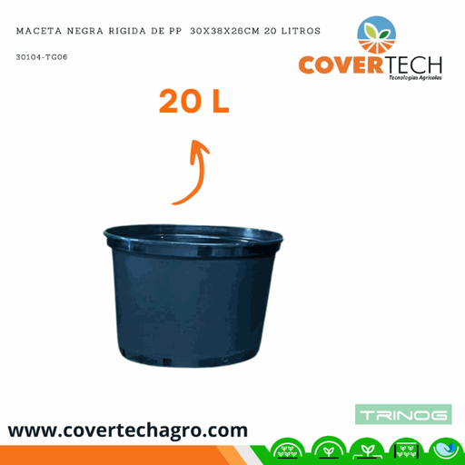 [30104-TG06] Maceta negra rigida de PP  30x38x26cm 20 Litros