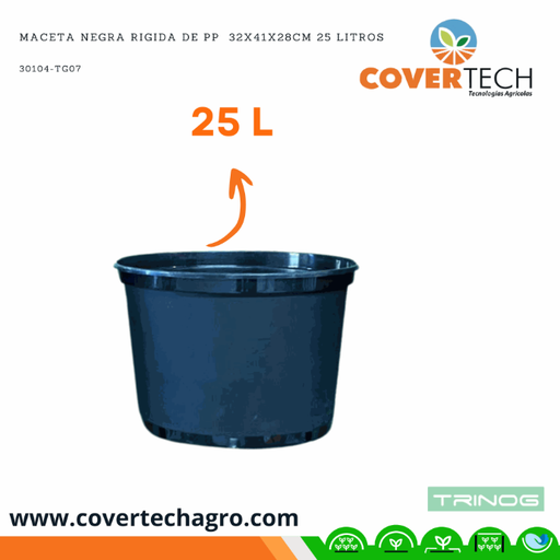 [30104-TG07] Maceta negra rigida de PP  32x41x28cm 25 Litros