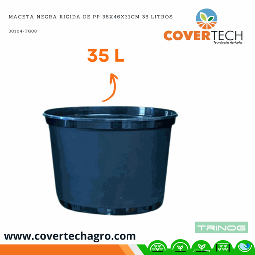 [30104-TG08] Maceta negra rigida de PP 36x46x31cm 35 Litros