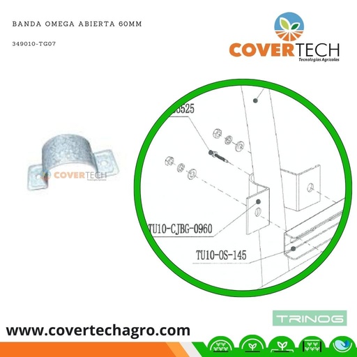 [349010-TG07LOTE] Abrazadera Omega galvanizada tubo redondo 60mm con accesorios