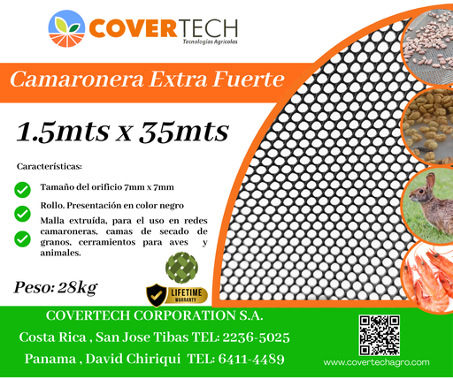 [23117-1.5TV35] Malla Camaronera 7x7mm - 1.5x35mts Extra Fuerte Negra