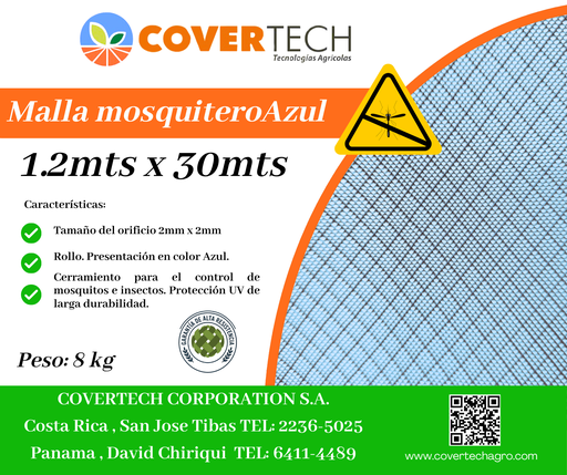 [23125-1.2TV30] Malla Mosquitero para cerramiento - 1.2x30mts 2x2mm extruída Azul
