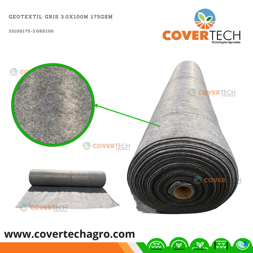 [33100175-3.0SD100] Geotextil Gris 3.0x100m 175gsm