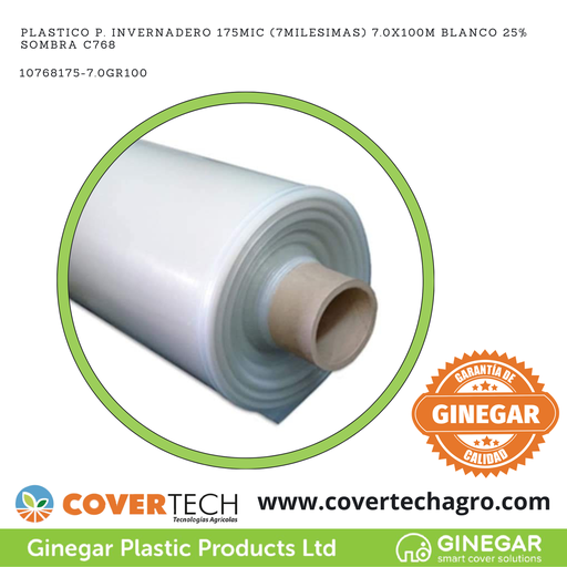 [10768175-7.0GR100] Plastico p. invernadero 175Mic (7milesimas) 7.0x100m Blanco 25% sombra C768